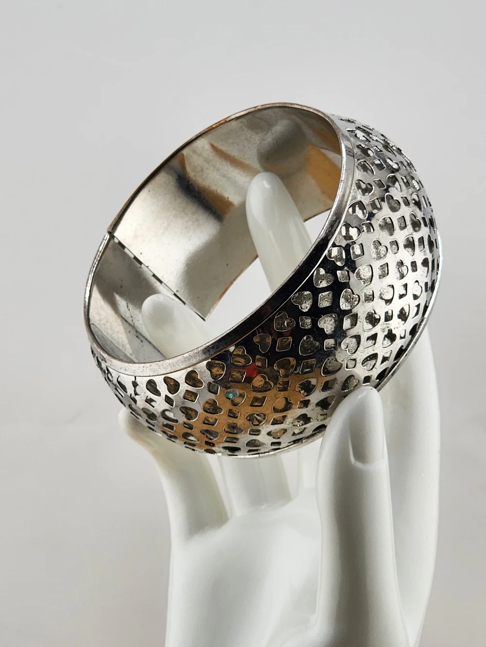 8.25in Silver Tone Textured Dome Bangle Bracelet - Women Accessories 0527